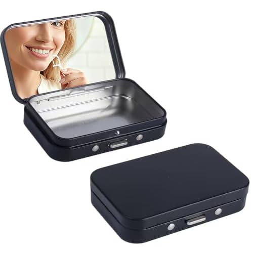 2Pack Dental Floss Portable Case with Mirror,Refillable Portable Floss Pick Holder Container,Small Floss Dispenser for Travel, Dates,Dinners and Hotels(Black)