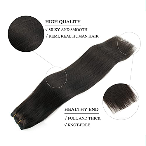 SASSINA Remy Wire Hair Extensions, Natural Black Wire Extensions Real Human Hair with Secret Fish Line Removable Clips 120 Grams 20 Inch #1B