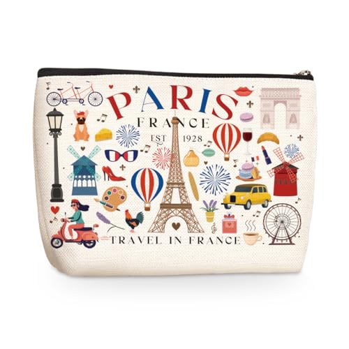 Funny Paris Travel Gifts for Women Makeup Bag France Paris Lovers Gift Birthday Mothers Day Anniversary Cosmetic Bag Travel Toiletry Bag Traveler Essentials Friendship Gifts for Girls Sister Travelers