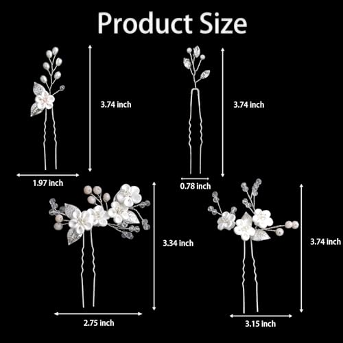 6 Pcs Flower Bridal Wedding Hair Pins Flower Rhinestone Pearl Hair Piece for Women Crystal Hair Accessories for Bride Bridesmaids Flower Girls(Silver)
