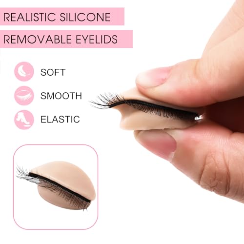6 Pairs 2 Layers Eyelash Practice Eyelids for Mannequin Head, Silicone Rubber Removable Realistic Eyelash Extension Eyelids for Lash Training