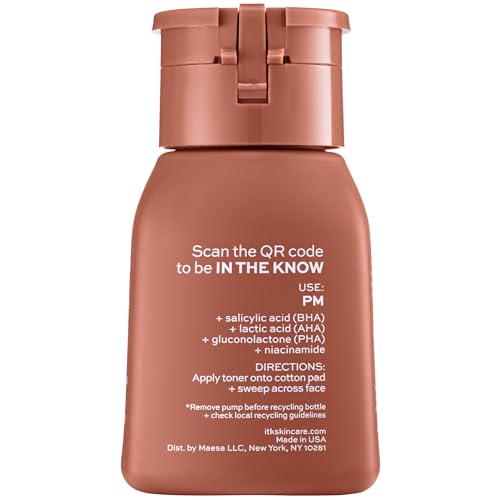 ITK Tri-Acid Facial Toner with AHA, BHA, PHA + Niacinamide - Exfoliate Face + Minimize Pores - Salicylic + Lactic Acid - Brighten Dark Spots + Glow, 5 Fl Oz