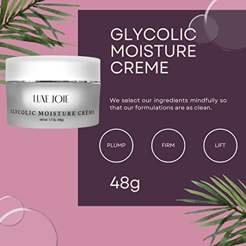 LuxeJoie Glycolic Moisture Cr?me ? Exfoliating Face Cream with Glycolic Acid for Smooth, Radiant Skin ? Hydrating, Lightweight Daily Moisturizer ? 1.7 oz (48g)