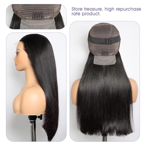 Lemoda 250% Double-Drawn SKINLIKE Real HD Lace Frontal Wigs Straight 13x4 Full Lace Frontal Virgin Human Hair Wigs Frayed Ends Lace Wigs Invisible Lace 0.10mm Ultra-thin Knots Wigs 16Inch