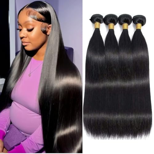 Straight 4 Bundles Human Hair 400g/Pack 18 20 22 24 Inch 12A Unprocessed Black Soft Double Weft Quick Wave Extensions for Women