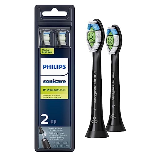 Philips Sonicare W DiamondClean - Genuine Replacement Electric Toothbrush Heads, Black, 2 Pack, HX6062/95