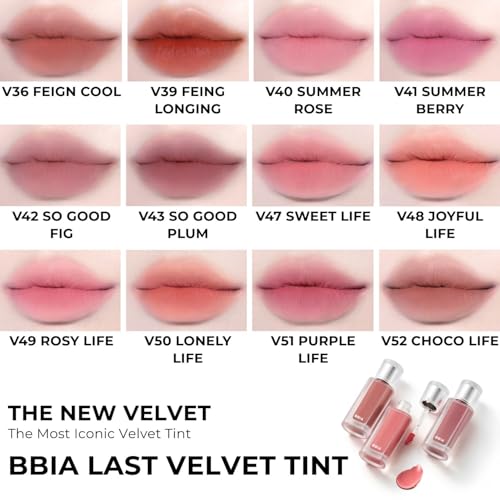 BBIA Last Velvet Tint NEW - Soft Creamy Matte Finish Lip Stain, Blur Effect & Velvety Texture, Long-Lasting, High Pigment, Non-Drying, Vegan, Korean Lip Makeup (V36 FEIGN COOL, Pack of 1)