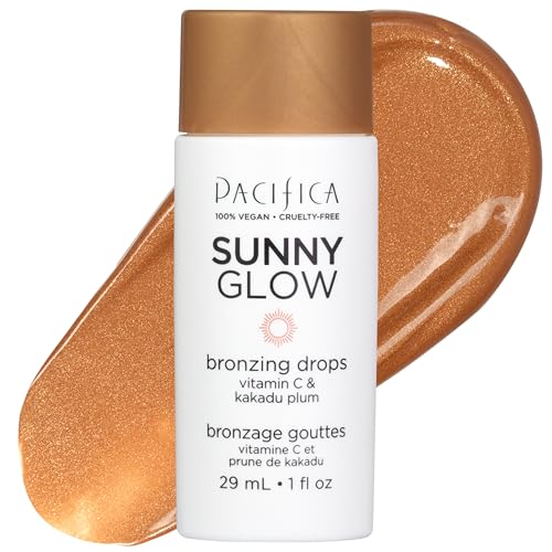 Pacifica Sunny Glow Liquid Face Bronzer Drops - Face Makeup Bronzing For Face & Cheeks for Instant Sun-Kissed Glow - Vitamin C & Glycolic Acid Infused Liquid Bronzer Illuminating Highlighting Clean