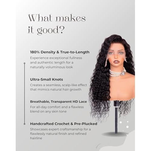 28 Inch Deep Wave Lace Front Wigs Human Hair, 13x6 HD Wet and Wavy Lace Front Wigs, Curly Human Hair Wig, 180 Density Deep Wave Wig, Pre Plucked & Glueless, Natural Color
