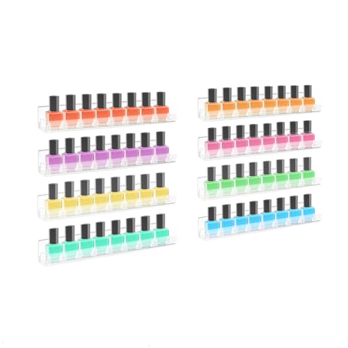 ROYALITA 8-Pack Acrylic Shelves - Nail Polish Organizer Wall Mounted Shelves, Nail Polish Rack with Removable Anti-Slip End Inserts, Nail Polish Holder for Bottles Nail Polish Display & Storage Shelf