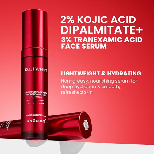 Koji White 2% Kojic Acid Dipalmitate + 3% Tranexamic Acid Serum - Facial Serum for Women, Hydrating with Niacinamide - Vegan, Fragrance-Free, Unscented for Sensitive Skin & Uneven Tone - 1.01 Fl Oz