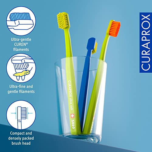 Curaprox CS 5460 Ultra-Soft Toothbrush ? for Sensitive Teeth & Gums | Gentle Plaque Removal | 3-Pack |Random Colour