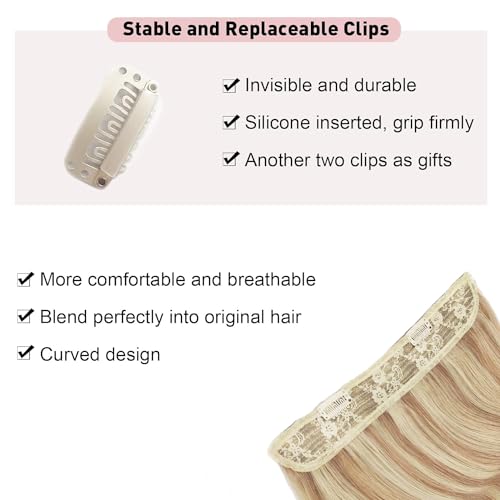 Tinashe Wire Hair Extensions Real Human Hair Straight Hair Extensions 16inch 80g Light Blonde Highlighted Golden Blonde Invisible Wire Fish Line Straight Human Hair Extension