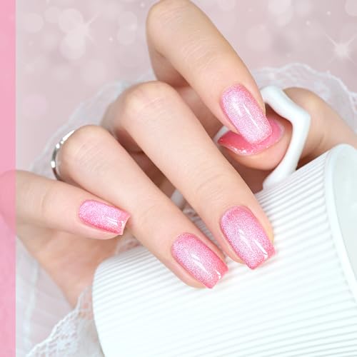 GAOY Cat Eye Gel Nail Polish, 16ml Pink Glitter Holographic Nail Polish with Magnet, Reflective Translucent UV Gel, 2280 Electric Pink