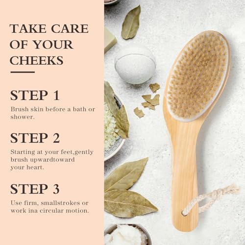 Bamboo Curved Long Handle Dry Brushes, Dry Body Brush for Dry Skin, Blood Circulation, Cellulite Treatment£¬Wet and Dry Brush Suitable for All Kinds of Skin with Soft and Stiff Bristles