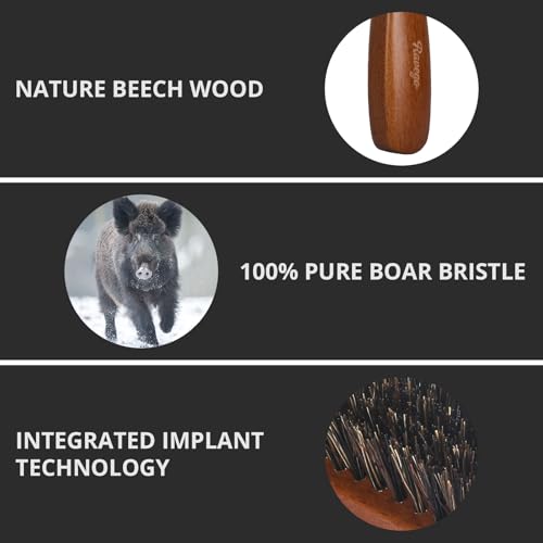 Beard Brush for Men, Ravego 100% Boar Bristle brush for Berad & Short Hair Detangle Add Natural Shine & Texture Exfoliates Skin and Scalp