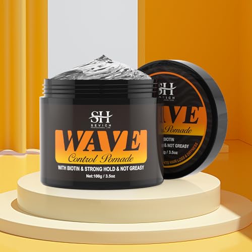 SEVICH 360¡Æ Wave Control Pomade for Men - Strong Hold Hair Styling Gel with Biotin, Water-Based Formula - Natural Wave Grease for Coarse, Medium & Straight Hair (100g/3.5oz)