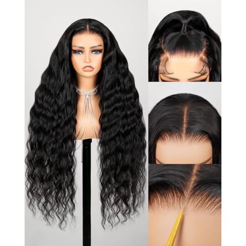 Glueless Wigs Human Hair Pre Plucked Pre Cut Loose Deep Wave Lace Front Wigs Human Hair 6x5 Closure Wig Wear and Go Glueless Loose Curly Wig for Women (200% Density,20 Inch)