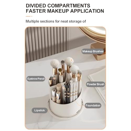 Makeup Brush Holder with Lid 360¡Æ Rotating, Clear Dustproof & Waterproof Make Up Brush Holder Organizer, Transparent Makeup Brush Organize, Green