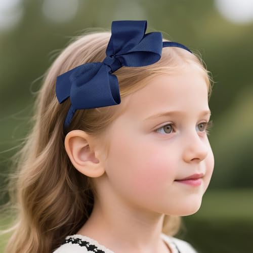 Girl Navy Hair Bow Accessories 14 Pieces Uniform Hair Bows Hair Clips Headband for School Toddler Girls