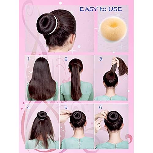 Hair Bun Maker (37 Count, 3.5 inches Large, 3 inches Medium, 2 inches Small, Beige), Hair Doughnut Shaper for Girl