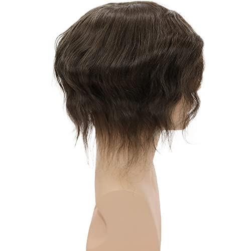 Men toupee Toupee for Men 0.06mm Ultra Soft Transparent Thin Skin All V-looped Natural Hairline Mens Hairpieces European Virgin Human Hair Systems Wigs 8x10 inches (#7 Lightest Brown Color)
