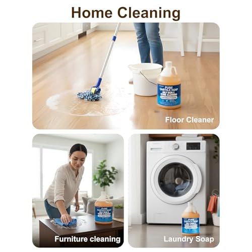 1 Gallon Pure Castile Soap Liquid, Organic Hand Soap Refill, Natural For Hand, Body Wash, Dishes, Home Cleaning Oily Skin, Fragrance Free Vegan Hard Water Friendly - Unscented 1 Gallon