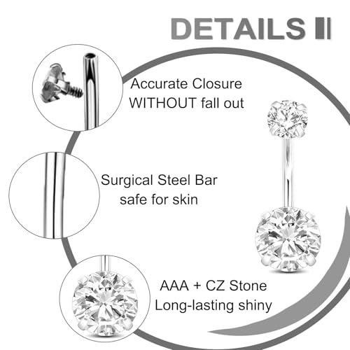Yugui Belly Button Piercing Kit - Body Piercing Kit with Navel Rings Piercing Pliers Disposable 12G 14G Stainless Steel Piercing Needles Tools for DIY Piercing Self Belly Piercing Kit, Silver/Gold