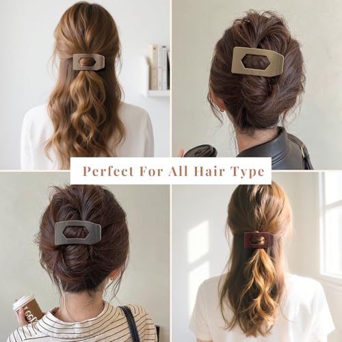 8 Pack Flat Hair Clips for Women ? Glossy Neutral No-Slip Flat Claw Clips for Thick & Thin Hair, Large Strong Hold Square Rectangle Hair Accessories for Work & Stylish Fall Outfits