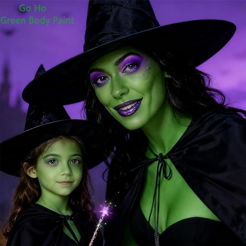 Go Ho Green Face Paint Stick,Water Based Cream Body Paint Washable,Highly Pigmented,Smooth and Safe for Skin,Halloween Cosplay SFX Makeup,Green Witch Costume Face Paint
