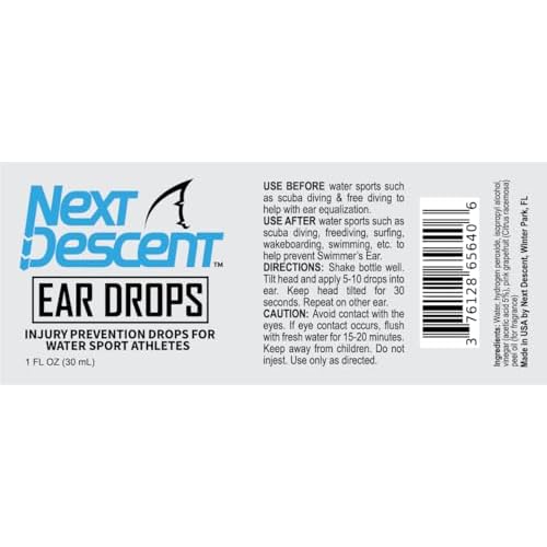 Swimmers Ear Drops for Pool & Ocean Swimming | Next Descent Prevention Drops for Waters Sports, Swimming, Diving and Snorkeling
