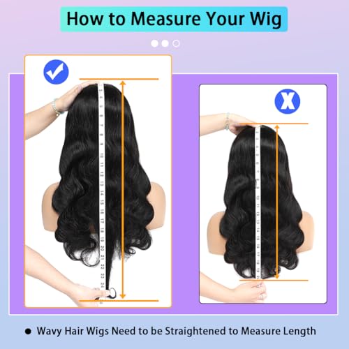 V Part Wig Human Hair Body Wave Natural Black 24 Inch | Body Wave Human Hair Wig Upgrade U Part Human Hair Wigs for Black Women Glueless Wig Wear and Go 180 Density