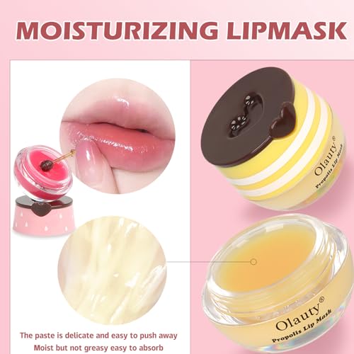 6Pcs Bee Lip Balm Honey Pot,Lip Sleeping Mask Hydrating Prevention Dry and Cracked Lip Scrubs Exfoliator Lip Care,Lip Mask Overnight Reduces Lip Lines