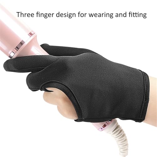 Heat Gloves for Hair Styling, 1 Pair Curling Iron Gloves Pro 3 Finger Barber Gloves Heat Resistant Hair Tools for Perming, Hair Straightening, Curling Wand and Flat Iron