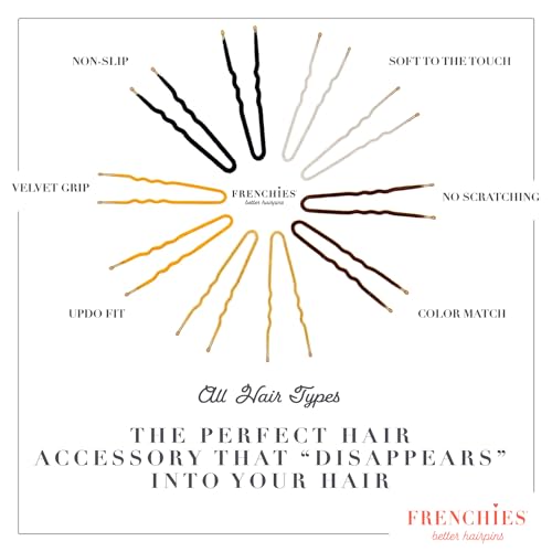 Frenchies French Twist Hair Pin, Ultra Flocked Extra Soft French Hair Pins for Women, Wedding, Updo Extensions, or Wig, 20 Count, Brown