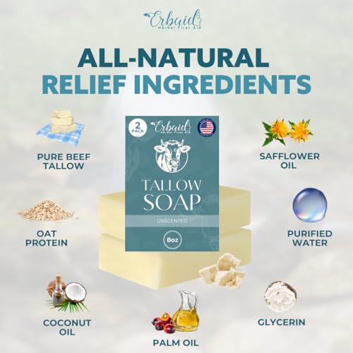 Beef Tallow Soap Bar ? All Natural Grass Fed Tallow Soap Unscented ? Moisturizing Face & Body Wash Great for Eczema, Dry, Itchy, Sensitive Skin ? Handcrafted Bath Soap for Adults, Kids, Made in USA