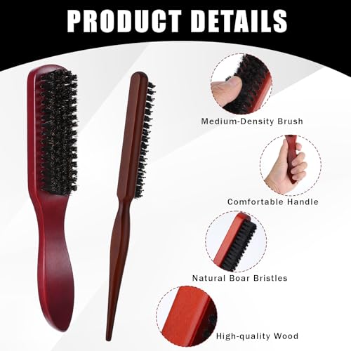 cobee 5 Pcs Slick Back Hair Brush Set, Bristle Hair Brush Edge Control Brush Teasing Comb, Wax Stick for Hair & Wig Flyaways, For Smooth Hair Parting Smooth Flyaways