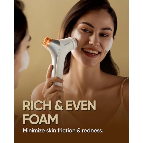 kingdo 2-in-1 Face Scrubber & Makeup Remover Device, Smart Automatic Foaming Facial Cleansing Brush Exfoliator with Face Cleanser for Deep Cleansing & Exfoliating & Removing Makeup Skin Care
