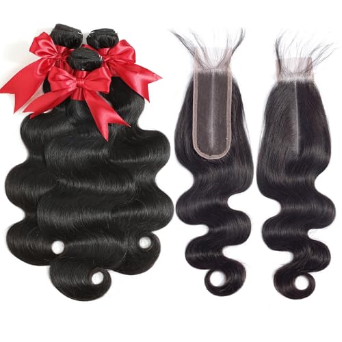 12A Human Hair Bundles with 2x6 Closure 20 22 24 with 18 Inch Brazilian Body Wave 3 Bundles Human Hair with 2x6 HD Lace Closure 100% Unprocessed Virgin Human Hair Weave