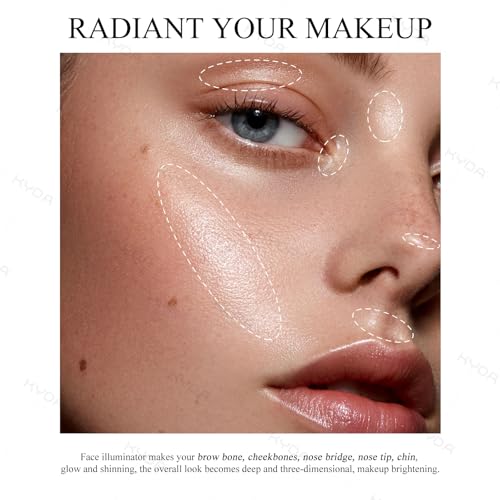 KYDA Face Highlighter Palette, High Glossy Face Illuminator Palette, Narutal Glow Finish, Pearl Shimmer Smooth Baked Powder, Lasting Sparkling Highlighter Makeup-SUN GLOW