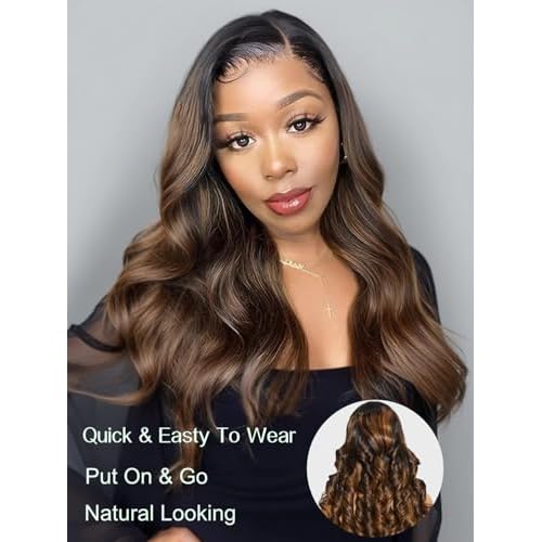 Julia Hair Bye Bye Knots Glueless Wig Highlight Balayage Brown Body Wave 7x5 Pre Cut HD Lace Front Wigs Human Hair Pre Plucked Bleached Knots Pre Everything Ready To Go Ombre Wig 20 Inch