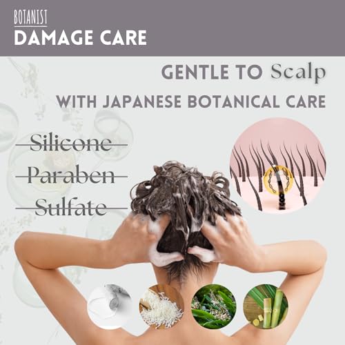 Botanist Sulfate Free Shampoo for Color Treated Hair, Organic Shampoo for Women & Men with Collagen, Ceramide, Keratin & Jojoba Seed Oil from Japan, Freesia & Cassis, DAMAGE CARE15.5 Fl Oz, 2EA