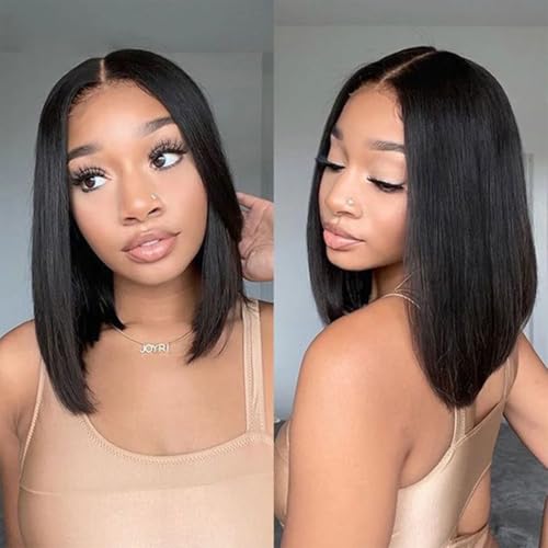 ISEE 9x6 Tpart Bob Straight Glueless Wigs Human Hair Pre Plucked Pre Cut 180% Density Drawstring Wig Human Hair Lace Front Wigs for Black Women Natural Color 12 inch