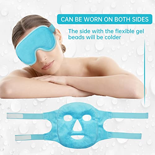 ZN?CUET?D Cooling Ice Face Eye Mask for Reducing Puffiness, Bags Under Eyes,Sinus,Redness,Pain Relief,Dark Circles, Migraine,Hot/Cold Pack with Soft Plush Backing (Blue(1* Eye Mask+1*Face Mask))