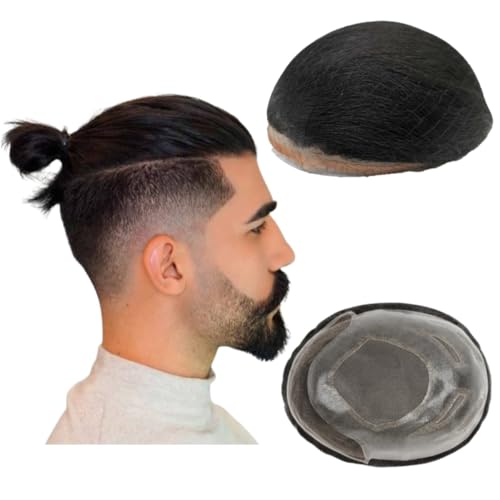 FPM Toupee Lace Front Hair Replacement System - 10x8" Human Hair Pieces for Men (#1 Jet black)