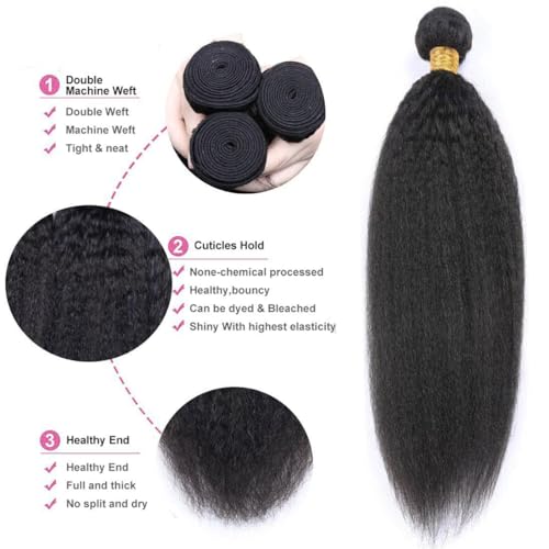 Hair Bundles 12A Yaki Kinky Straight Human Hair 1 Bundles 100% Unprocessed Mongolian Virgin Human Hair Weave Extensions Natural Color Single Bundles (28 inch)