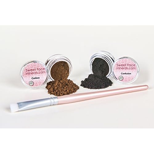 BLACK & BROWN EYE LINER w/BRUSH KIT Mineral Makeup Shadow Bare Skin Brow Powder Set