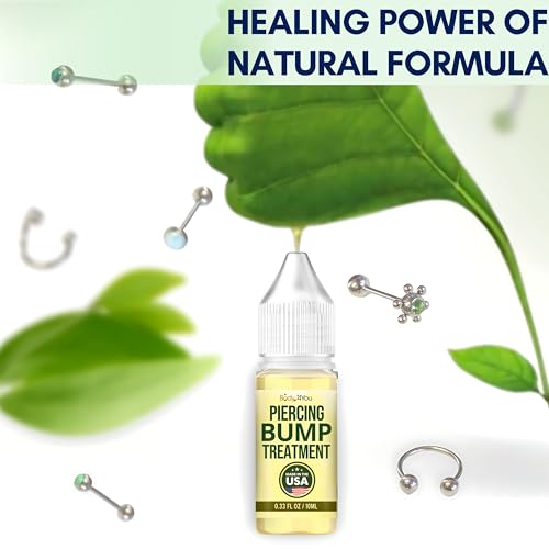 BodyJ4You Piercing Keloid Bump Removal - Natural Oil Piercing Bump Treatment - Nose Septum Belly Ear Cleaner Soothing Skin Recovery Solution - Safe Care Piercing Reduce Appearance Scars - 0.33 Fl Oz