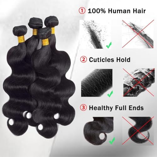 Body Wave Bundles Human Hair 16 18 20 22Inch 100% Human Hair Quick Weave Bundles for Women Natural Black