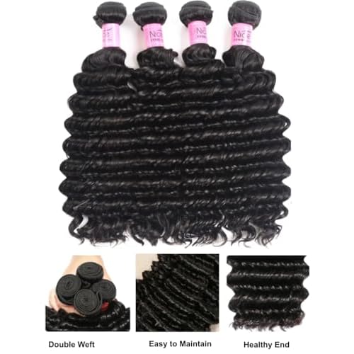 UNICE Deep Wave Human Hair 3 Bundles 16 18 20 inch Unprocessed Brazilian Raw Virgin Hair Quick Weave Extensions for Sew in Natural Color